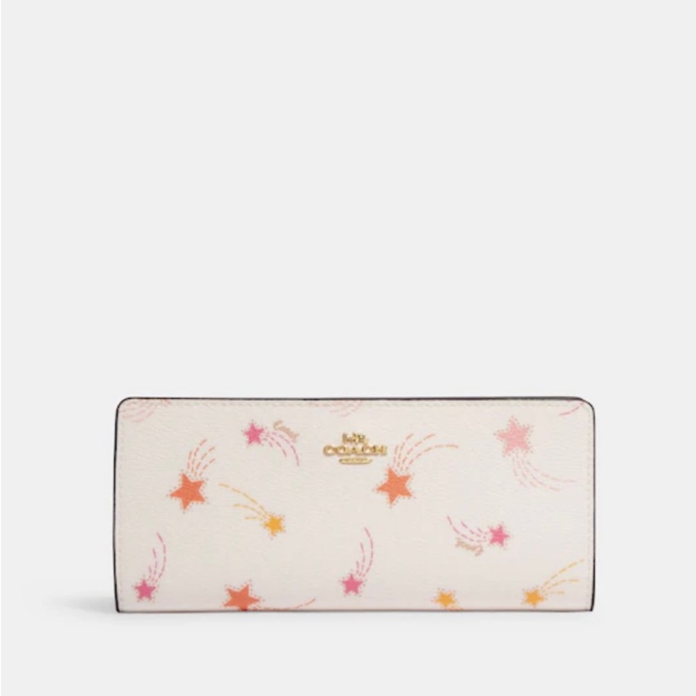 Coach Slim Zip Wallet With Shooting Star Print CF330 Chalk Multi MSRP $228